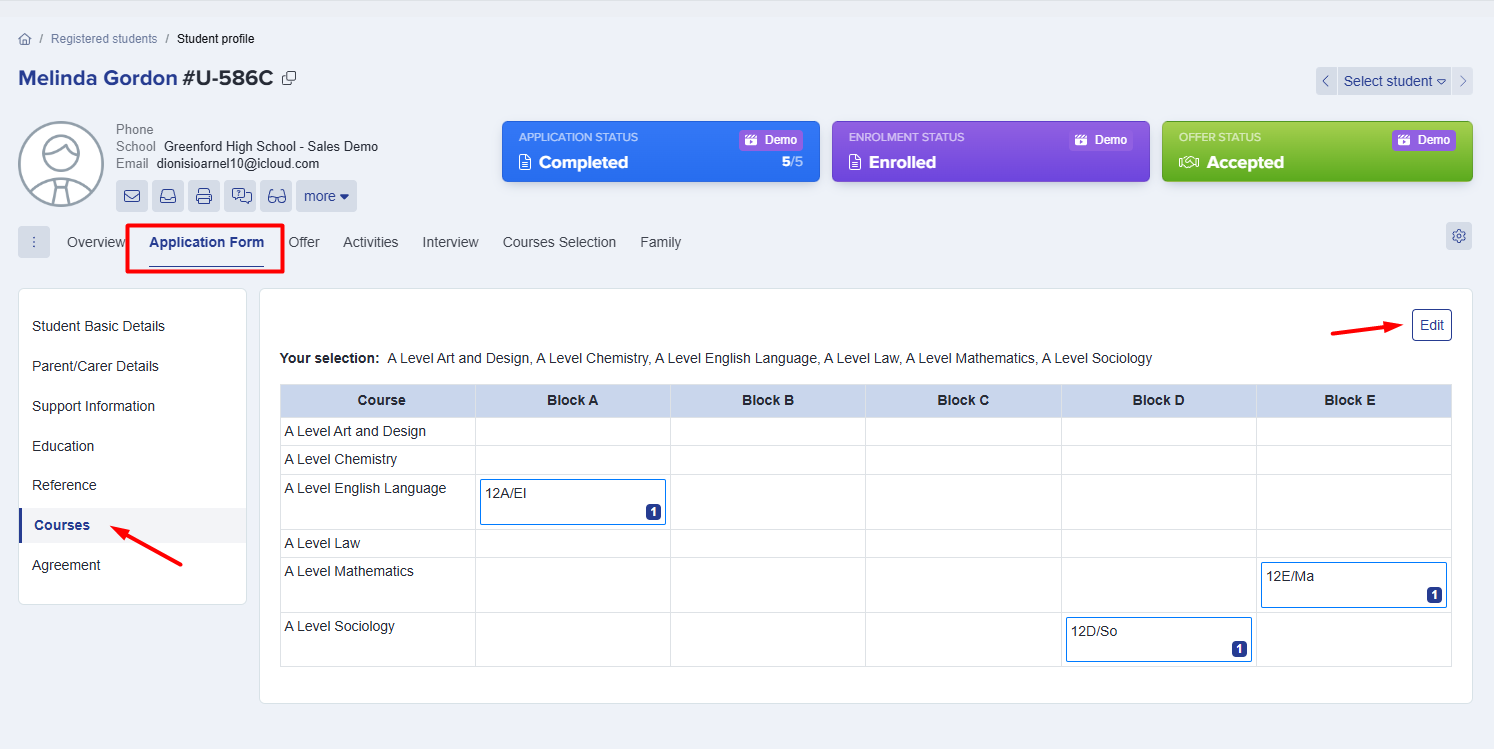 Subject editing interface - view 1