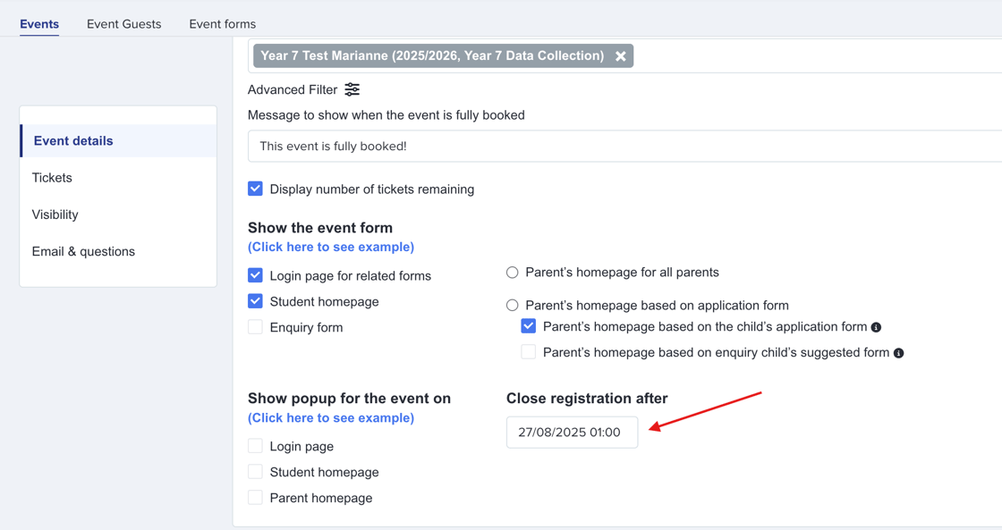 Unpublish event option