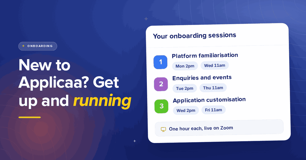 The three Applicaa onboarding sessions with their weekly times